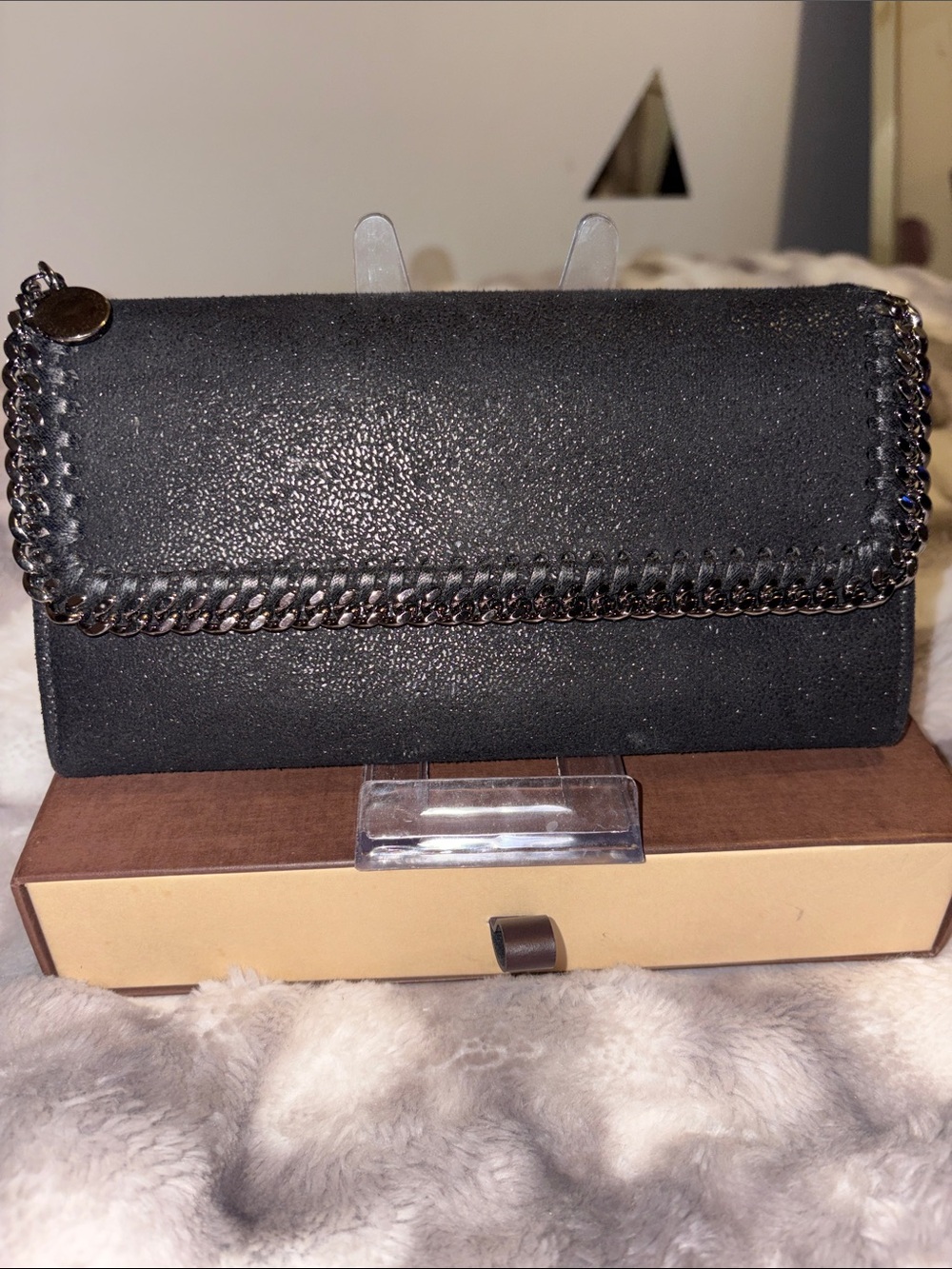 Stella McCartney Chain-Trim Metallic Black Women's Wallet Clutch